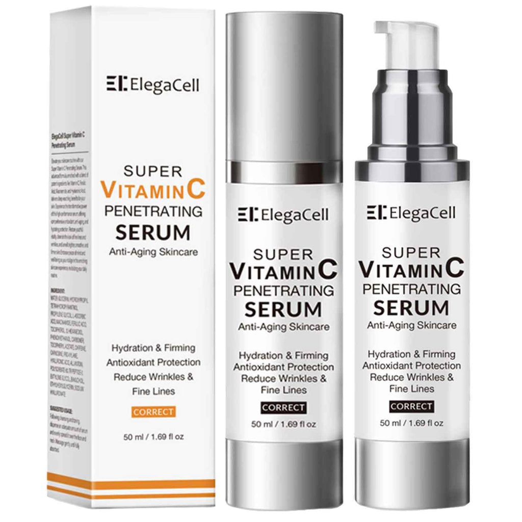 ElegaCell Super Vitamin C Serum for Women Over 70 - Advanced Anti-Aging Vitamin C Face SerumSuper Vitamin C Penetrating Serum for Mature Skin All-in-One Formula 1.69 fl oz