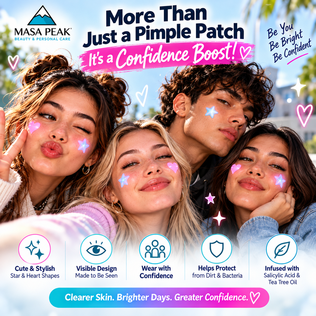 Masa Peak Acne Patches – 72 Hydrocolloid Star & Heart Patches with Salicylic Acid
