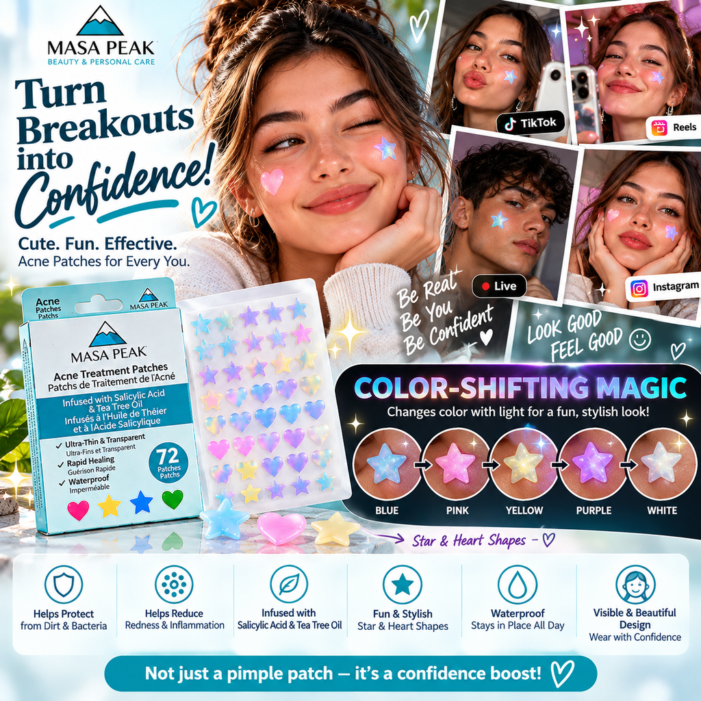 Masa Peak Acne Patches – 72 Hydrocolloid Star & Heart Patches with Salicylic Acid