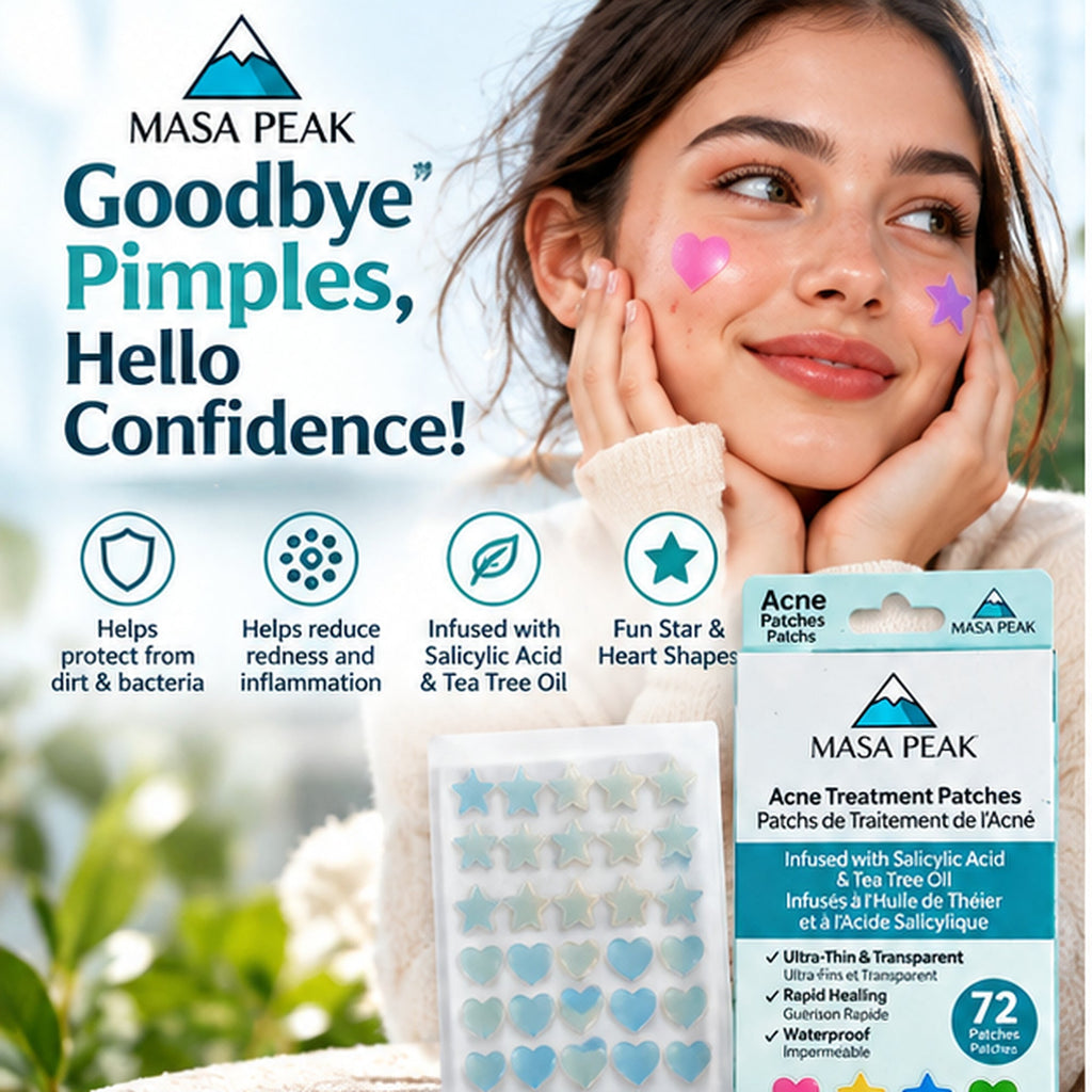 Masa Peak Acne Patches – 72 Hydrocolloid Star & Heart Patches with Salicylic Acid