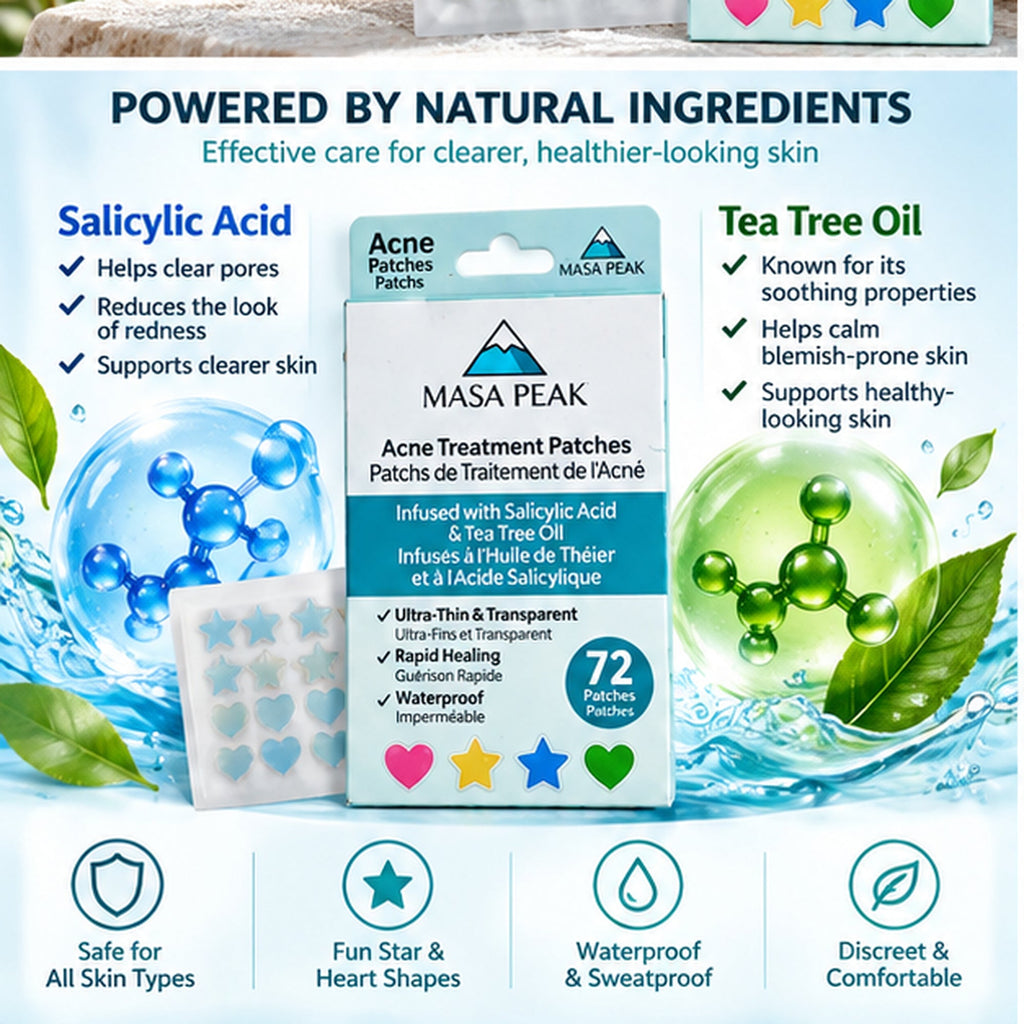 Masa Peak Acne Patches – 72 Hydrocolloid Star & Heart Patches with Salicylic Acid
